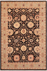 handmade Traditional Lahore Black Green Hand Knotted RECTANGLE 100% WOOL area rug 6 x 9