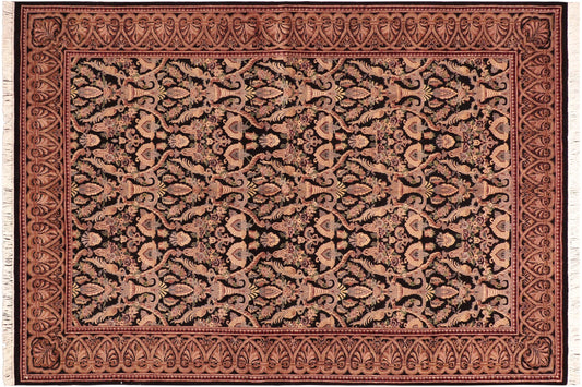 handmade Transitional Kashan Black Gold Hand Knotted RECTANGLE 100% WOOL area rug 6x9