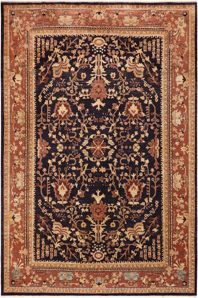 handmade Traditional Kafkaz Blue Brown Hand Knotted RECTANGLE 100% WOOL area rug 10 x 14
