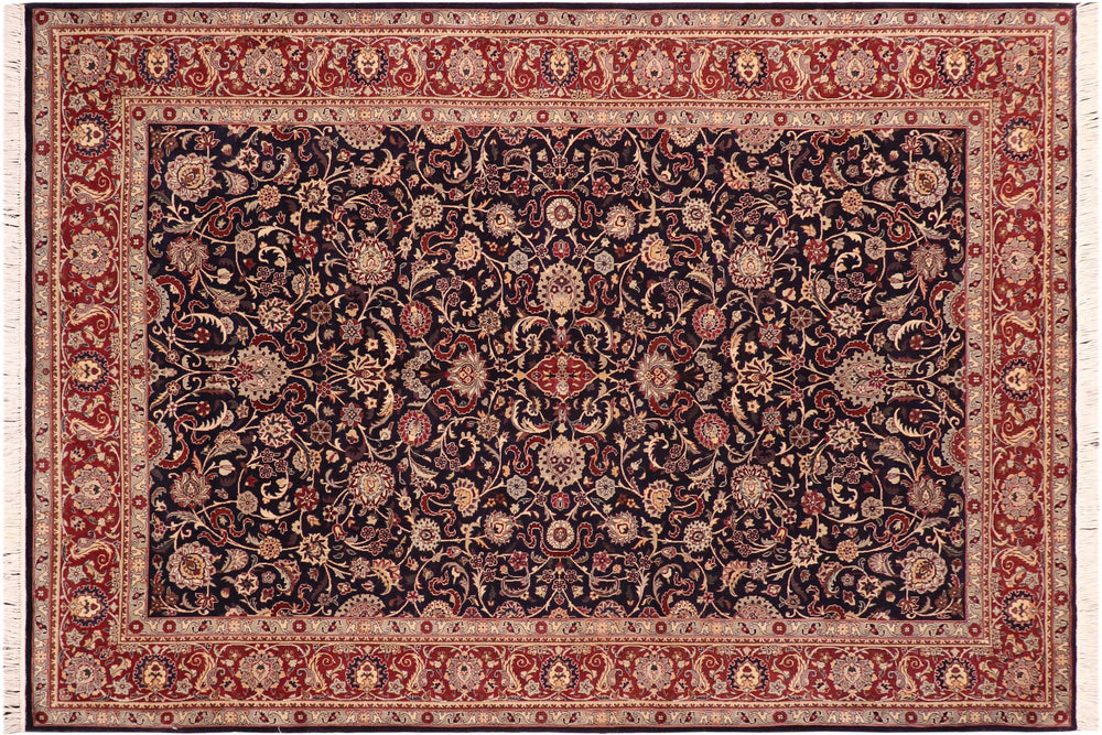 handmade Traditional Kashan Blue Red Hand Knotted RECTANGLE 100% WOOL area rug 6x9