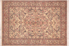 handmade Traditional Tamour Beige Pink Hand Knotted RECTANGLE 100% WOOL area rug 6x10