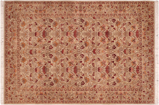handmade Transitional Sayra Taupe Red Hand Knotted RECTANGLE 100% WOOL area rug 6x9