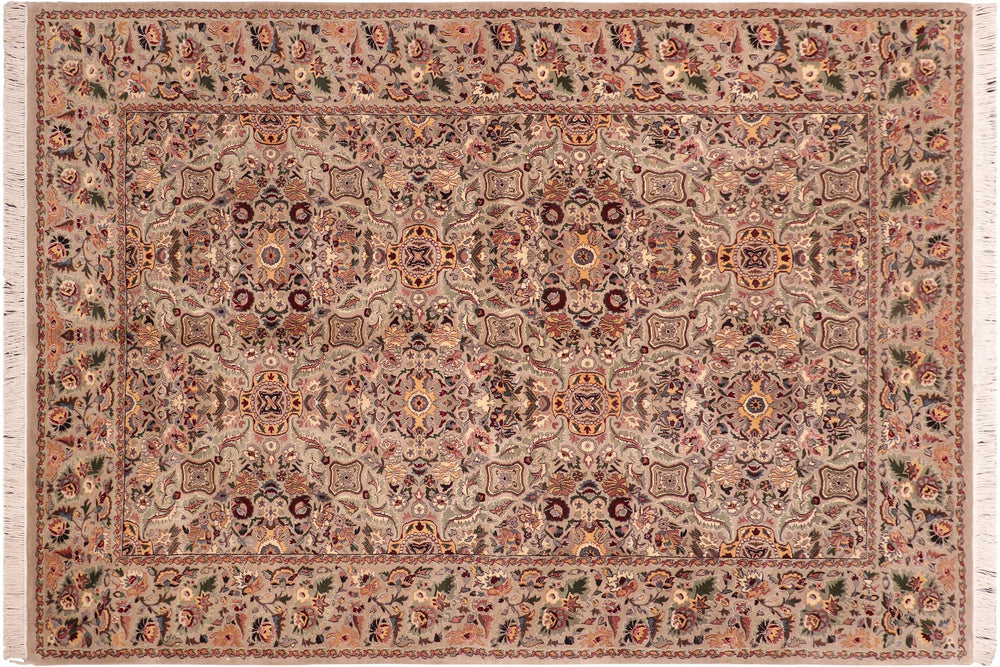 handmade Transitional Doop Taupe Green Hand Knotted RECTANGLE 100% WOOL area rug 6x9