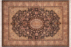 handmade Traditional Hussani Black Taupe Hand Knotted RECTANGLE 100% WOOL area rug 6x9
