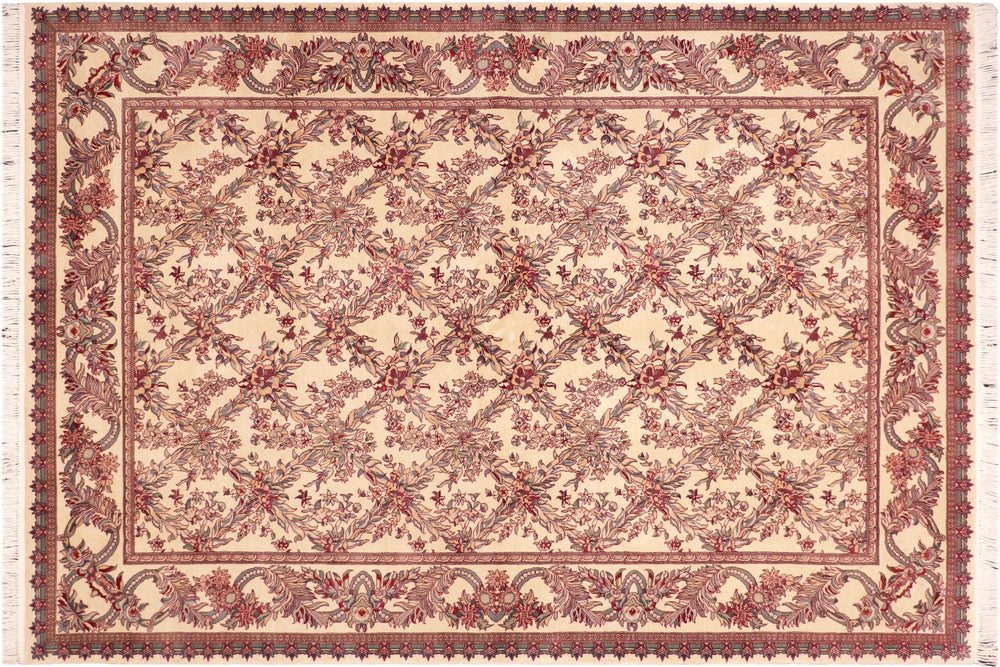 handmade Transitional Basan Ivory Red Hand Knotted RECTANGLE 100% WOOL area rug 6x9