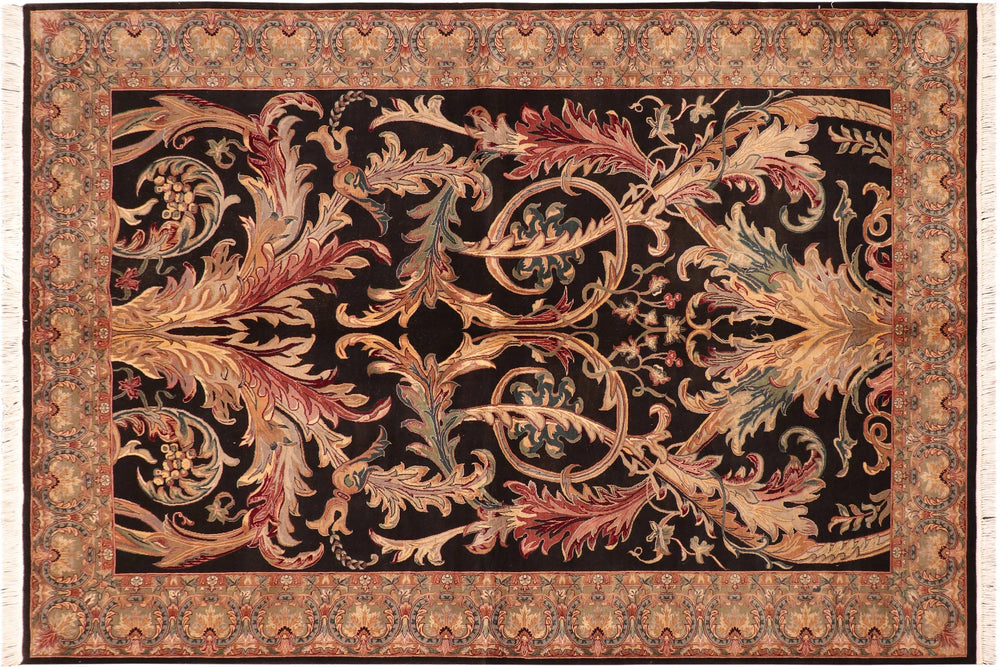 handmade Traditional Bhati Black Green Hand Knotted RECTANGLE 100% WOOL area rug 6x9