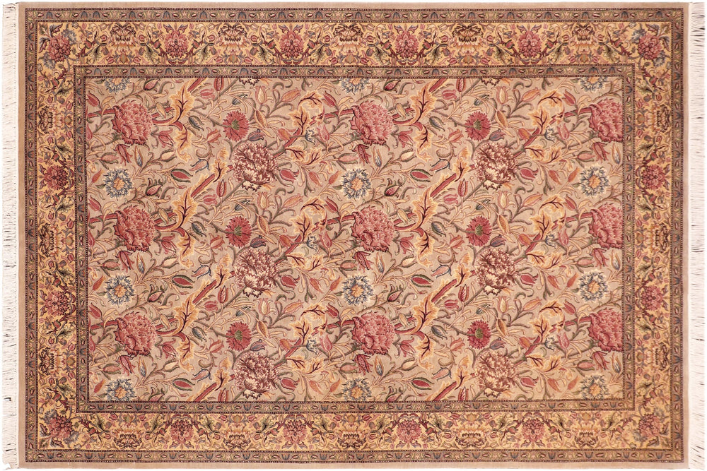 handmade Transitional Kamal Taupe Gold Hand Knotted RECTANGLE 100% WOOL area rug 6x10