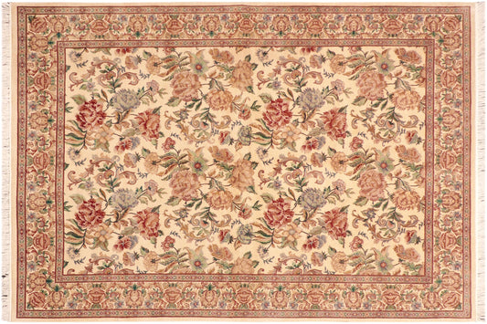 handmade Transitional Kashan Beige Gold Hand Knotted RECTANGLE 100% WOOL area rug 6x9