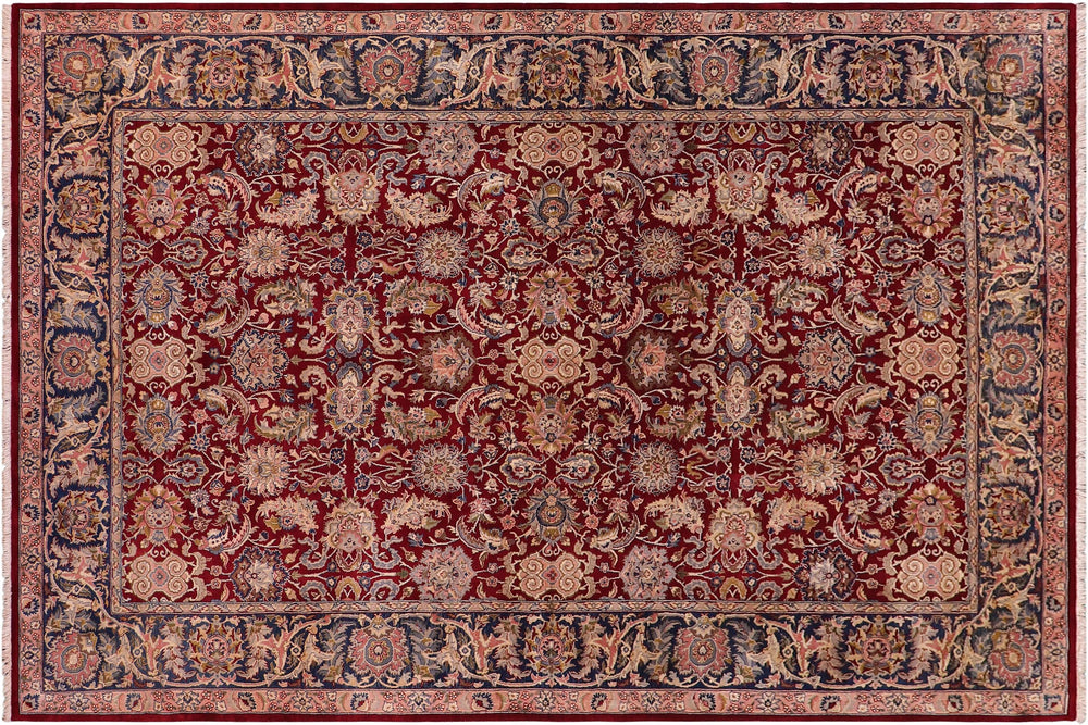 handmade Traditional Agra Red Teal Hand Knotted RECTANGLE 100% WOOL area rug 6x9