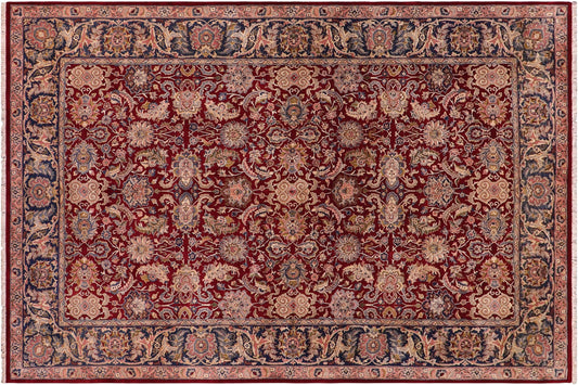 handmade Traditional Agra Red Teal Hand Knotted RECTANGLE 100% WOOL area rug 6x9