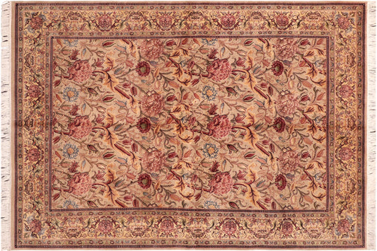 handmade Transitional Kamal Taupe Pink Hand Knotted RECTANGLE 100% WOOL area rug 6x9