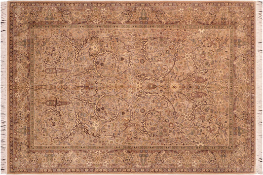 handmade Transitional Gulab Taupe Brown Hand Knotted RECTANGLE 100% WOOL area rug 6x10