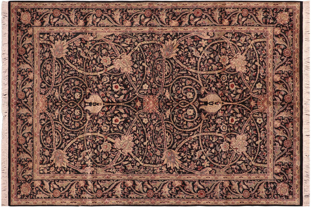 handmade Traditional Ashad Black Green Hand Knotted RECTANGLE 100% WOOL area rug 6x9