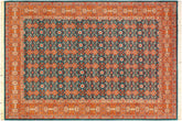 handmade Transitional Teal Orange Hand Knotted RECTANGLE 100% WOOL area rug 6x9