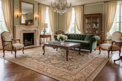 handmade Traditional Mehal Green Beige Hand Knotted RECTANGLE 100% WOOL area rug 6x9