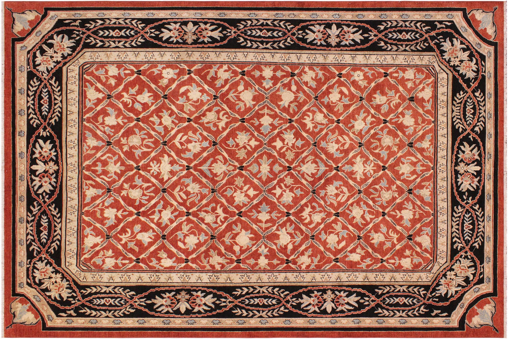 handmade Transitional Kafkaz Rust Black Hand Knotted RECTANGLE 100% WOOL area rug 9' x 12'