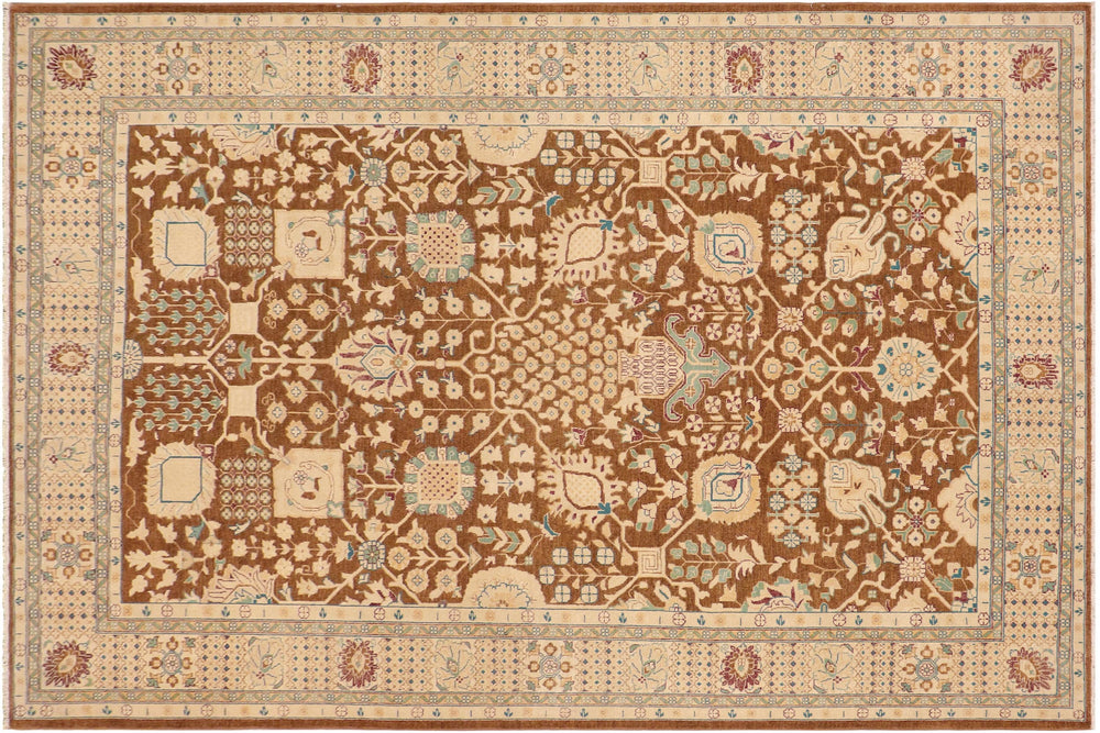 handmade Transitional Kafkaz Brown Beige Hand Knotted RECTANGLE 100% WOOL area rug 9' x 12'
