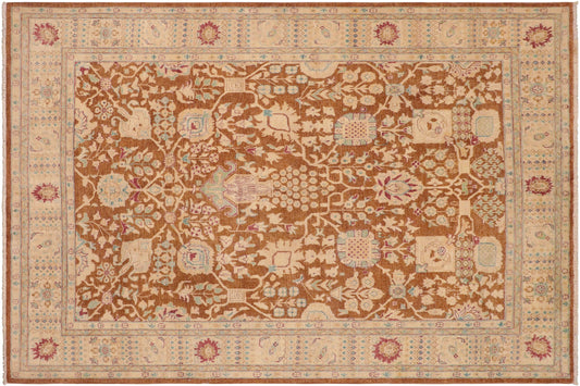 handmade Transitional Kafkaz Brown Beige Hand Knotted RECTANGLE 100% WOOL area rug 8' x 10'