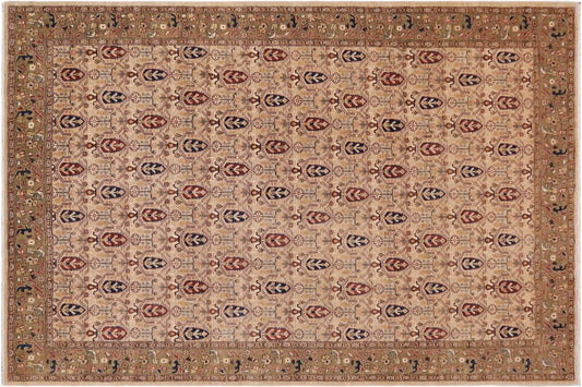 handmade Transitional Kafkaz Tan Green Hand Knotted RECTANGLE 100% WOOL area rug 9' x 12'