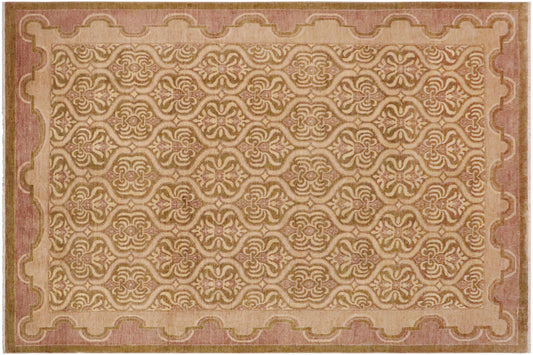handmade Transitional Kafkaz Lt. Green Tan Hand Knotted RECTANGLE 100% WOOL area rug 9' x 12'
