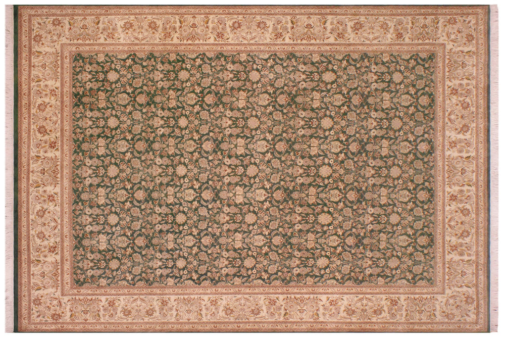 handmade Transitional Lahore Green Tan Hand Knotted RECTANGLE 100% WOOL area rug 9x12