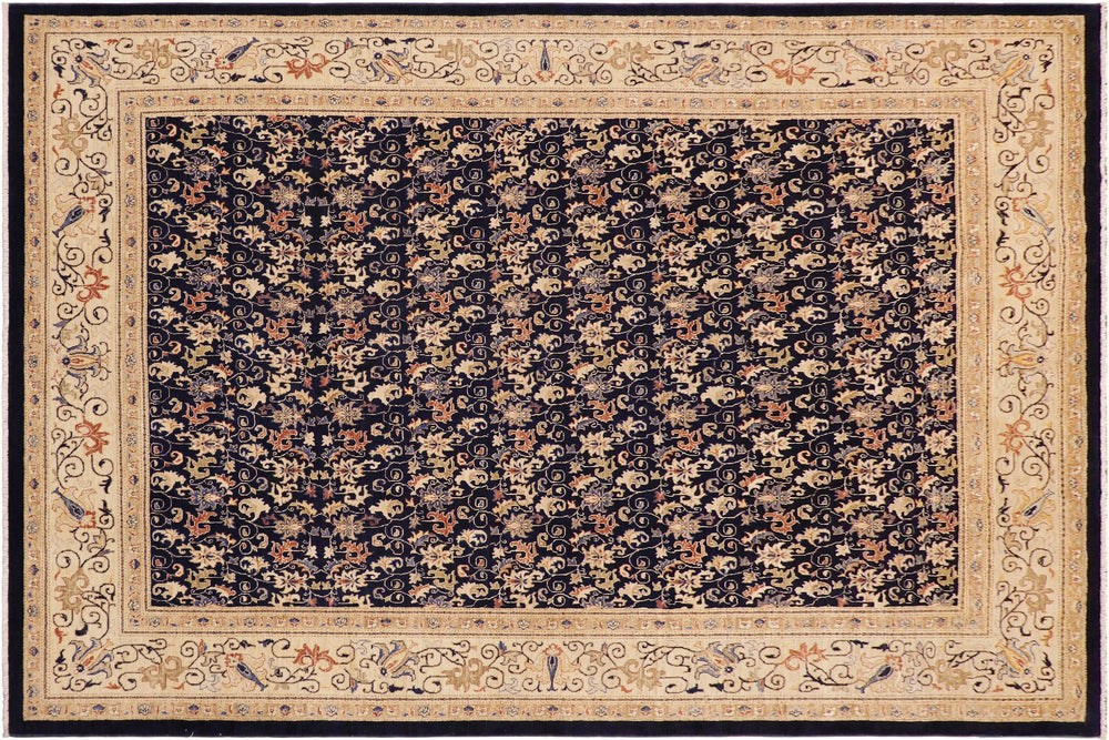 handmade Transitional Kafkaz Blue Beige Hand Knotted RECTANGLE 100% WOOL area rug 9' x 12'