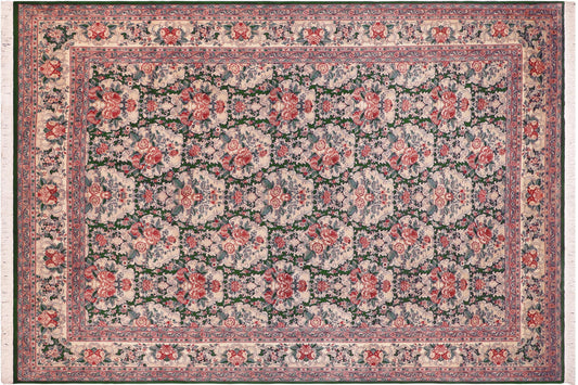 handmade Transitional Golden Green Beige Hand Knotted RECTANGLE 100% WOOL area rug 9x13