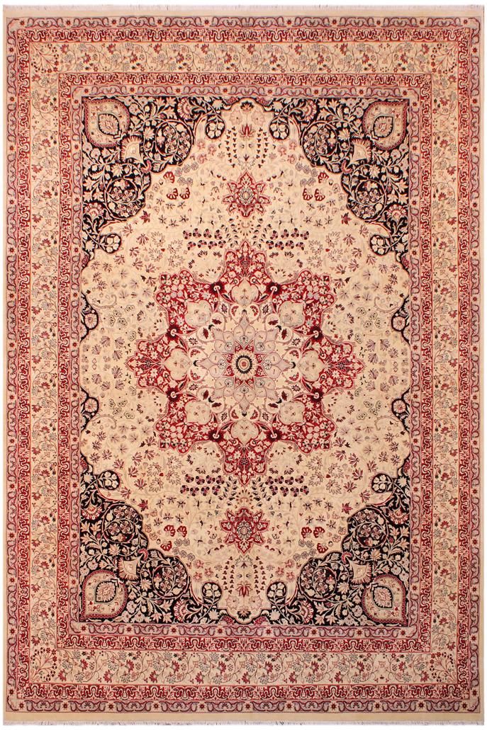 Traditional Kirman Lezlie Beige Red Hand Knotted Area rugs 9 x 12