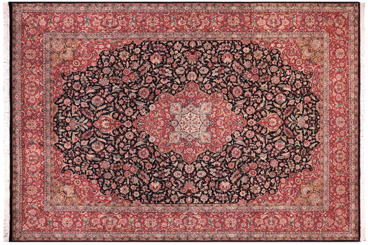 handmade Traditional Kashan Black Red Hand Knotted RECTANGLE 100% WOOL area rug 9x12