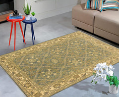 handmade Transitional Kafkaz Lt. Blue Ivory Hand Knotted RECTANGLE 100% WOOL area rug 4 x 6