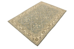 handmade Transitional Kafkaz Lt. Blue Ivory Hand Knotted RECTANGLE 100% WOOL area rug 4' x 6'