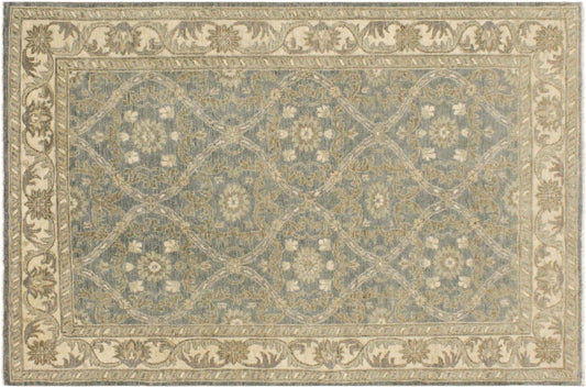 handmade Transitional Kafkaz Lt. Blue Ivory Hand Knotted RECTANGLE 100% WOOL area rug 4' x 6'