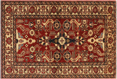 handmade Geometric Super Kazak Red Gold Hand Knotted RECTANGLE 100% WOOL area rug 4' x 6'