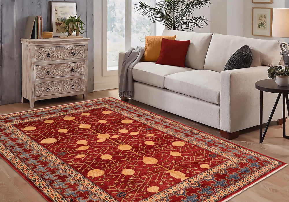 handmade Geometric Super Kazak Red Blue Hand Knotted RECTANGLE 100% WOOL area rug 7' x 10'