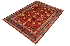 handmade Geometric Super Kazak Red Blue Hand Knotted RECTANGLE 100% WOOL area rug 7' x 10'
