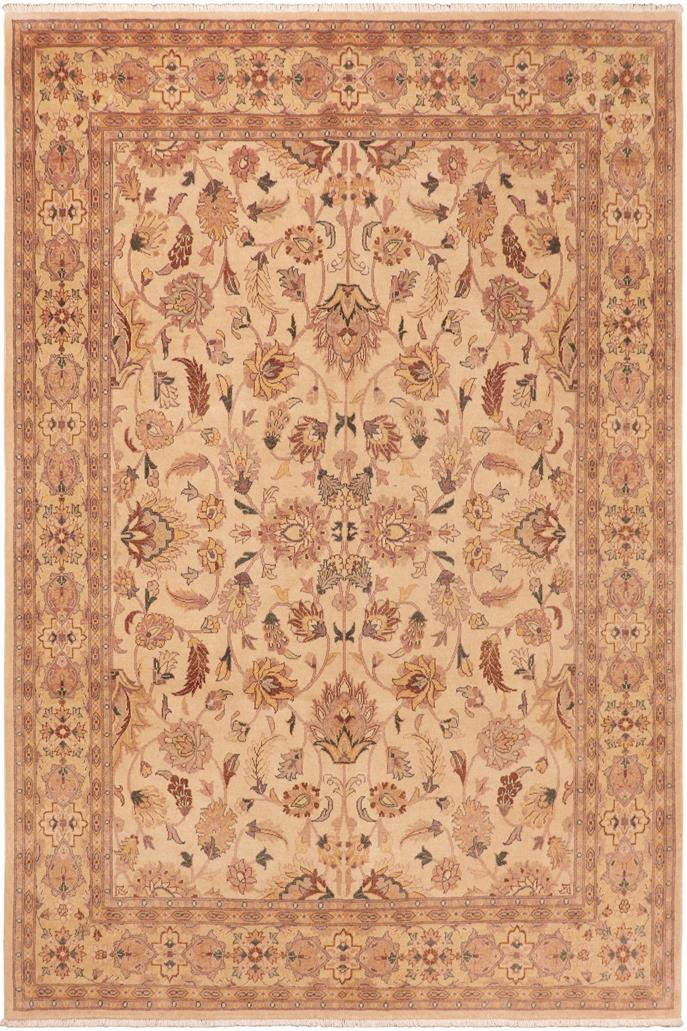 handmade Traditional Lahore Beige Green Hand Knotted RECTANGLE 100% WOOL area rug 8 x 10
