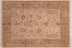 handmade Traditional Mehal Beige Green Hand Knotted RECTANGLE 100% WOOL area rug 8x10