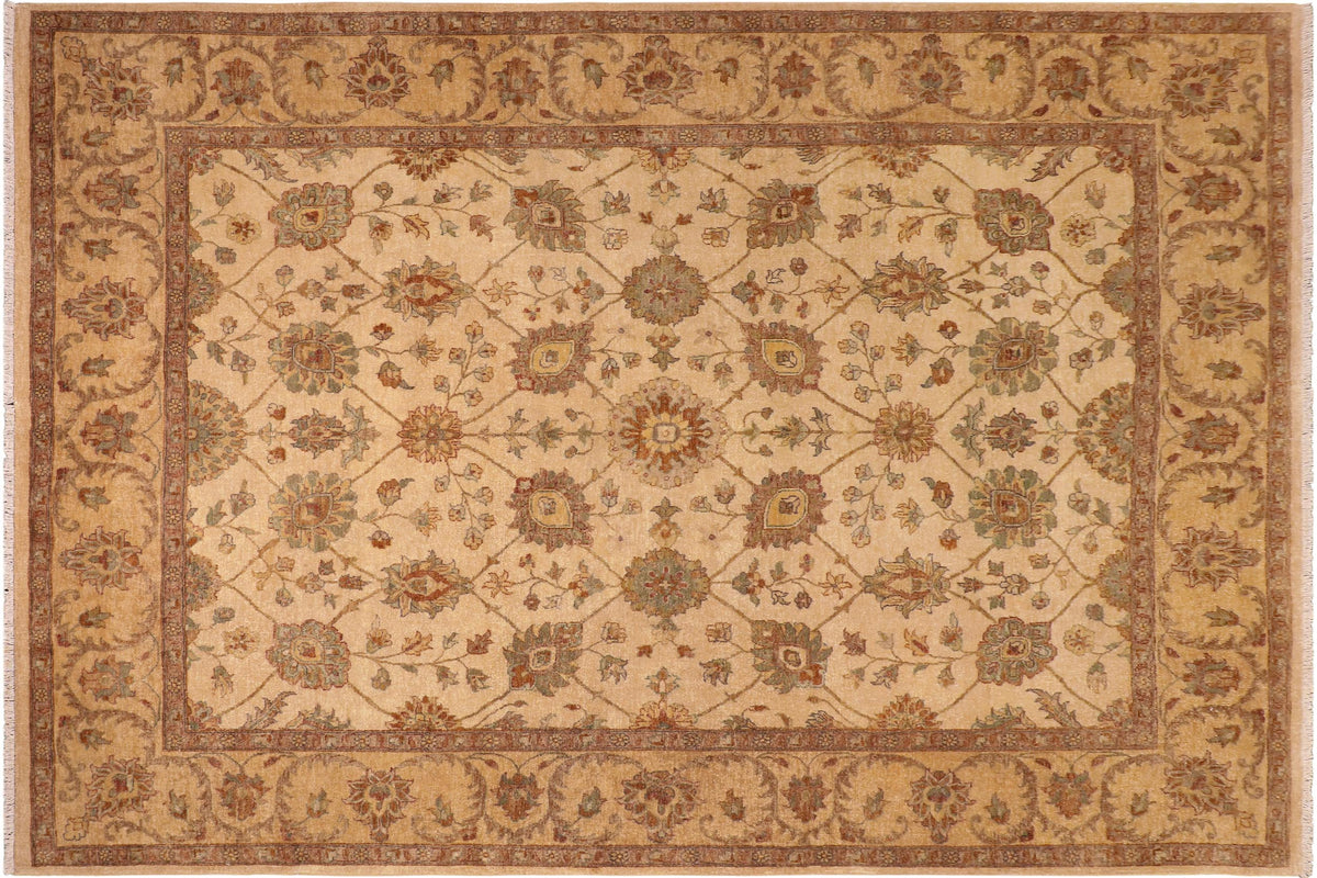 8x10 hand knotted transitional wool rug in beige - Boho Chic Mitzie