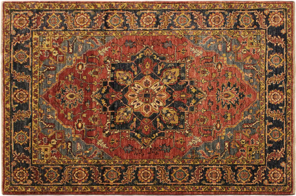 handmade Traditional Kafkaz Rust Blue Hand Knotted RECTANGLE 100% WOOL area rug 4' x 6'
