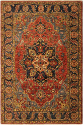 handmade Traditional Kafkaz Rust Blue Hand Knotted RECTANGLE 100% WOOL area rug 4 x 6