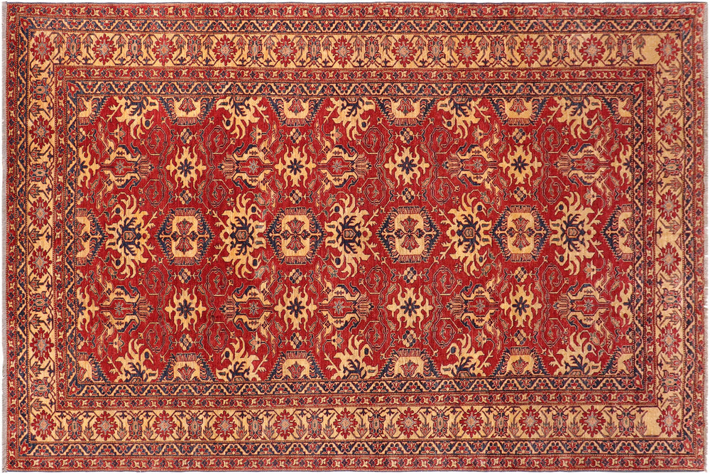 handmade Geometric Super Kazak Red Gold Hand Knotted RECTANGLE 100% WOOL area rug 10' x 13'