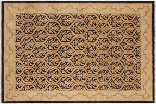 handmade Transitional Kafkaz Black Tan Hand Knotted RECTANGLE 100% WOOL area rug 9' x 12'