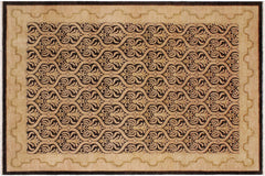 handmade Transitional Kafkaz Black Tan Hand Knotted RECTANGLE 100% WOOL area rug 9' x 12'
