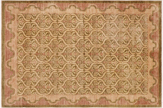 handmade Transitional Kafkaz Green Brown Hand Knotted RECTANGLE 100% WOOL area rug 9' x 12'