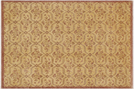 handmade Transitional Kafkaz Gold Brown Hand Knotted RECTANGLE 100% WOOL area rug 9' x 12'