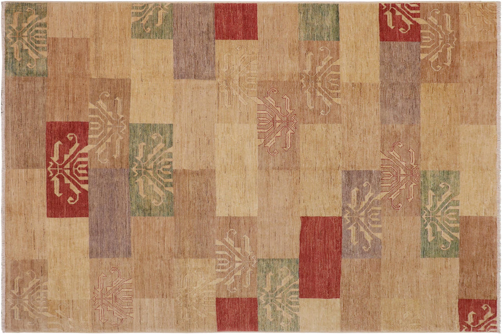 handmade Modern Kafkaz Tan Beige Hand Knotted RECTANGLE 100% WOOL area rug 9' x 11'