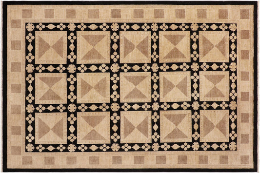 handmade Transitional Kafkaz Beige Black Hand Knotted RECTANGLE 100% WOOL area rug 9' x 12'