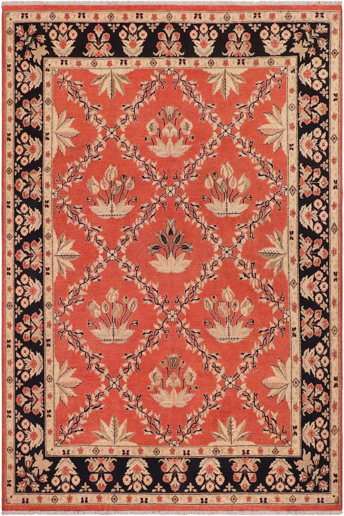 handmade Transitional Kafkaz Orange Black Hand Knotted RECTANGLE 100% WOOL area rug 9 x 12