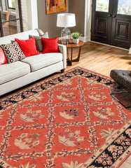 handmade Transitional Kafkaz Orange Black Hand Knotted RECTANGLE 100% WOOL area rug 9 x 12