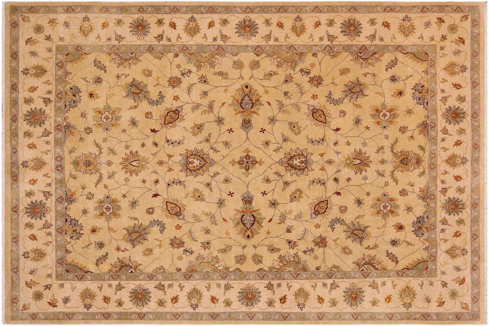 handmade Transitional Kafkaz Tan Beige Hand Knotted RECTANGLE 100% WOOL area rug 9' x 12'